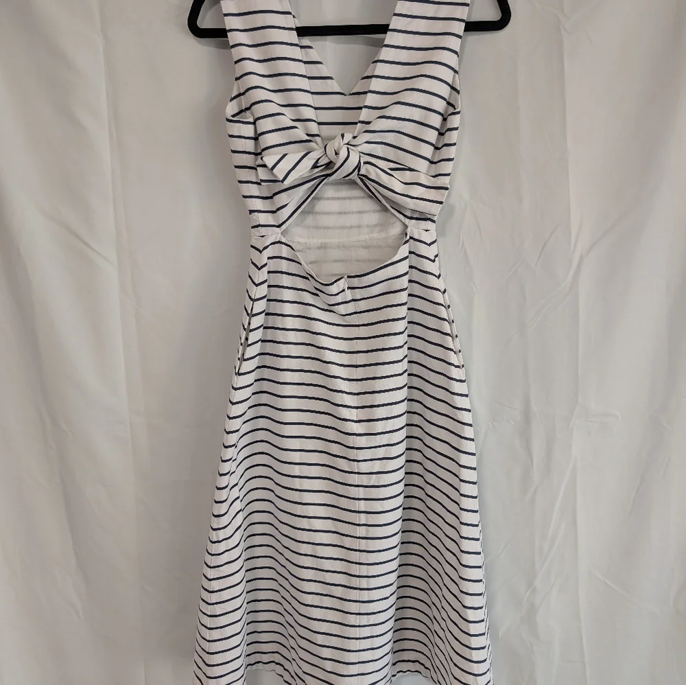 Kate Spade White and Navy Striped Midi Dress
